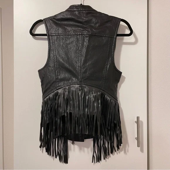 NWT Sisley The Rock Club Faux Leather Fringe Moto Vest Size XS - Picture 6 of 9